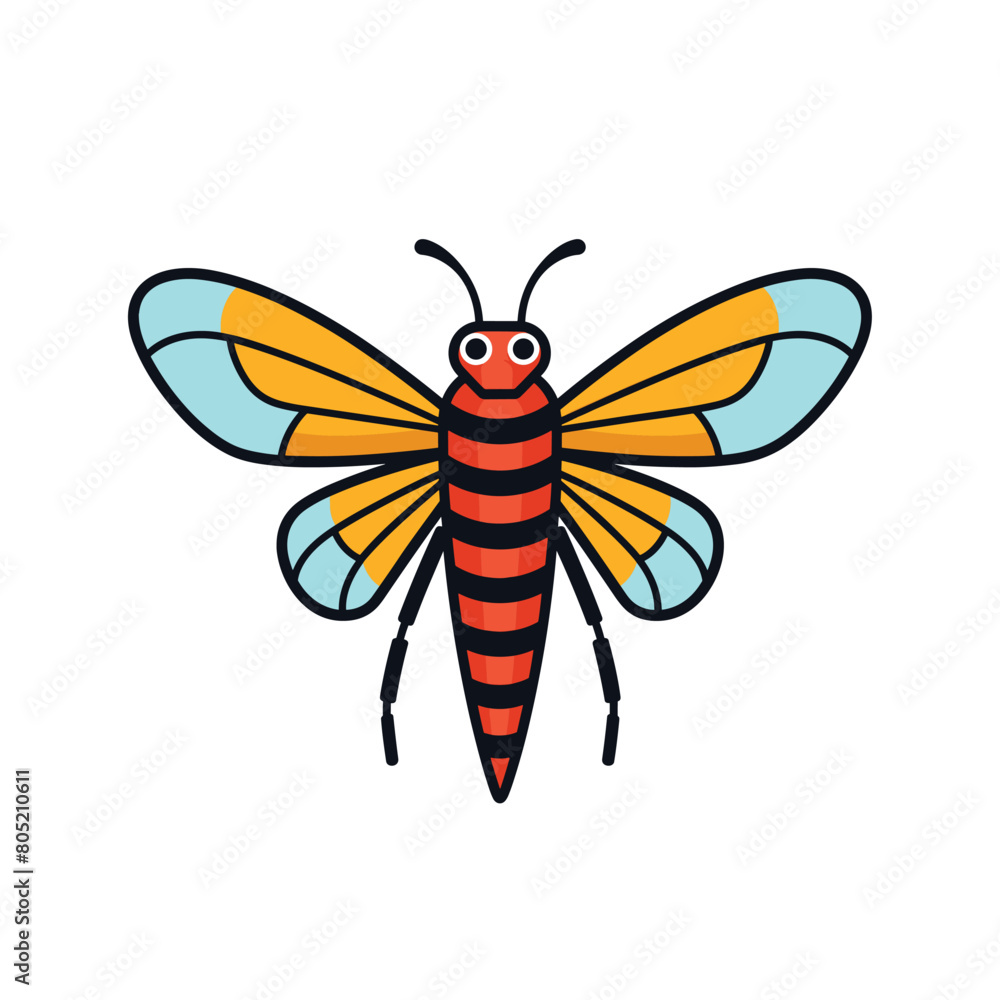 Brightly colored cartoon butterfly, red yellow wings, cute insect design isolated white background. Simplistic stylized butterfly character, educational material children, entomology interest