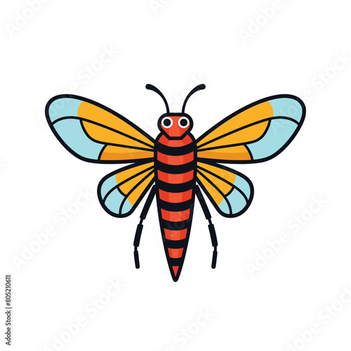 Brightly colored cartoon butterfly  red yellow wings  cute insect design isolated white background. Simplistic stylized butterfly character  educational material children  entomology interest