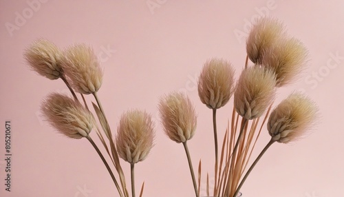 Dried bunny tail grass on pink background