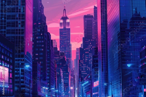 A city street illuminated by neon lights. Perfect for urban-themed designs
