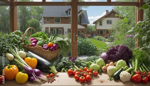 A vibrant garden scene showcasing a variety of fresh vegetables and herbs grown locally to promote healthy eating and sustainable living practices photo