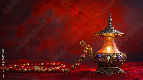 Aladdin lamp of wishes and prayer beads for Ramadan 