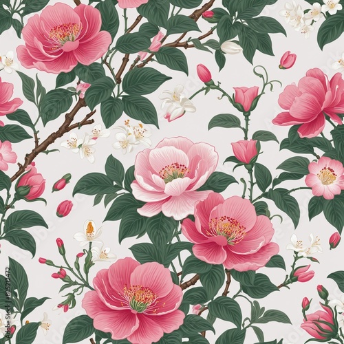 blossom pattern backgrounds  classic ancient Chinese style  pink and white