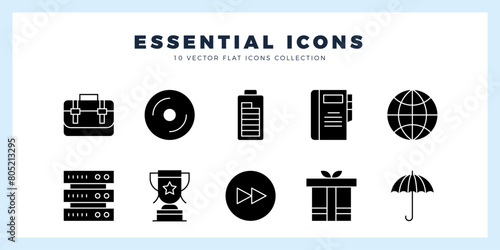 10 Essential Glyph icon pack. vector illustration. photo