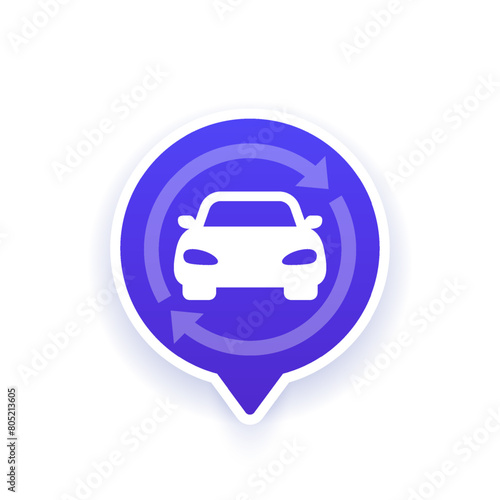 carsharing, rental service vector icon with a car