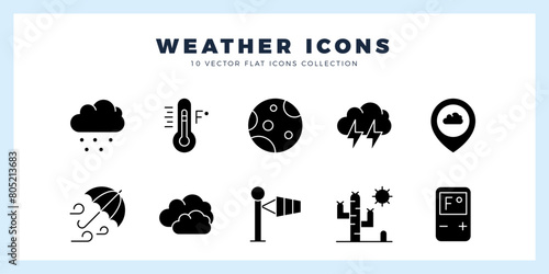 10 Weather Glyph icon pack. vector illustration.