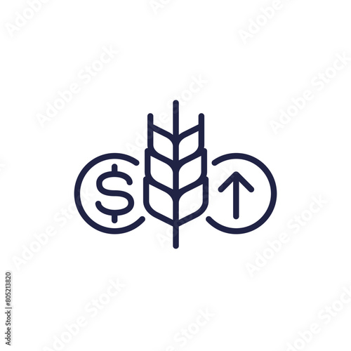 Food prices growth line icon with wheat