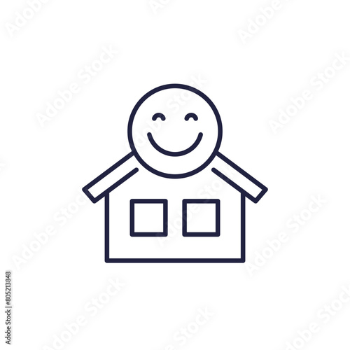happy house icon, line vector