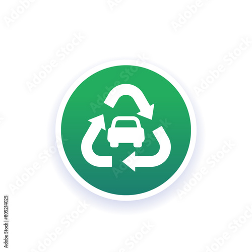 recycling car round icon, vector