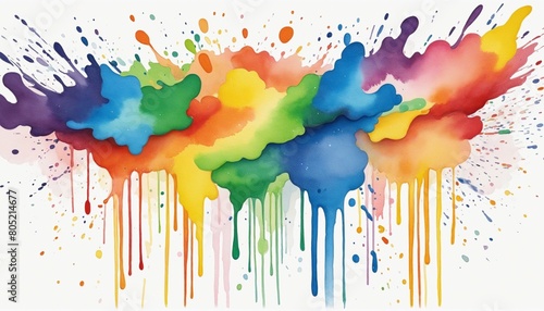 Abstract colorful rainbow color painting illustration - watercolor splashes  isolated on white background   