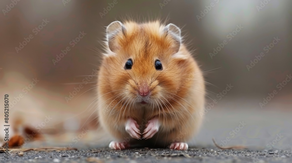 A tight shot of a small rodent on the ground, its front paws steadying it, backdrop softly blurred A tight shot of a small rodent on the ground, its front paws steadying it, backdrop softly blurred