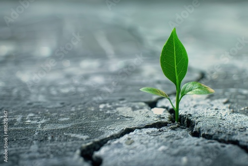 A small plant emerging from a crack in the ground. Suitable for nature and growth concepts