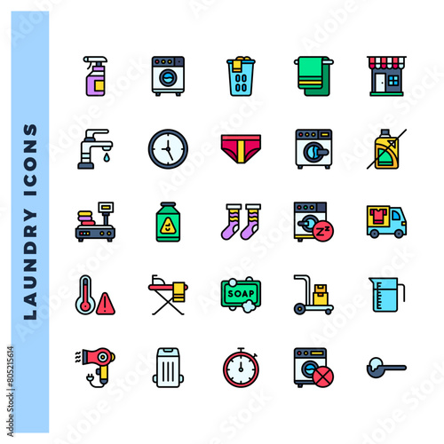 25 Laundry Lineal Color icons pack. vector illustration.