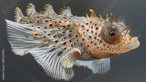   A tight shot of a fish covered in numerous bubbles and sporting an ample pectoral fin fan photo