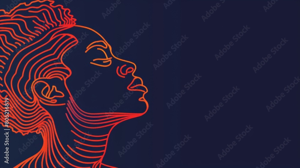 A woman's head rendered in red and blue hues against a dark blue backdrop, featuring a line drawing depiction of her face A woman's head rendered in red and blue hues against a dark blue backdrop, featuring a line drawing depiction of her face