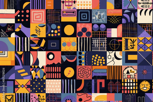 Geometric Embroidery, Modern geometric shapes and patterns, 2D illustration seamless pattern 