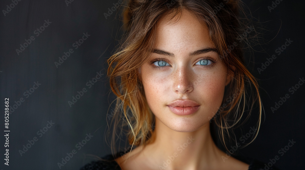 Professional studio photo portrait of a attractive beautiful young woman, stunning girl with natural beauty, natural beauty, a person, with a pronounced emotional expression, widescreen 16:9 Professional studio photo portrait of a attractive beautiful young woman, stunning girl with natural beauty, natural beauty, a person, with a pronounced emotional expression, widescreen 16:9