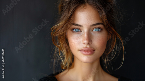 Professional studio photo portrait of a attractive beautiful young woman, stunning girl with natural beauty, natural beauty, a person, with a pronounced emotional expression, widescreen 16:9