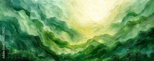 Abstract background of acrylic paint in green and yellow colors. Liquid marble texture