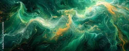 Abstract background of acrylic paint in green and yellow colors. Liquid marble texture © HUOSEN