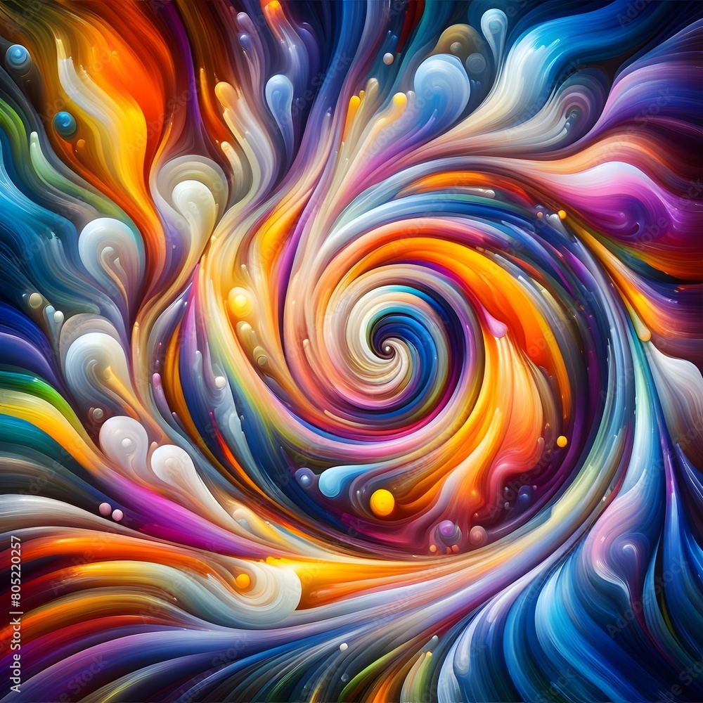 Radiant Whirl showcasing abstract colorful shapes pulsating and shimmering in a cosmic display Radiant Whirl showcasing abstract colorful shapes pulsating and shimmering in a cosmic display