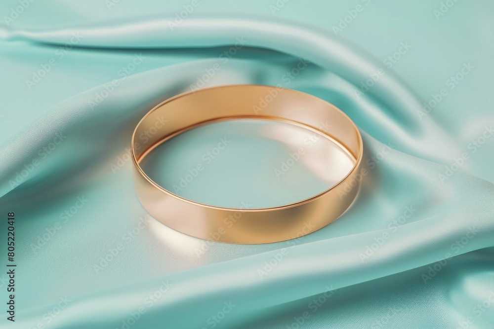 Close up of a shiny gold ring on a vibrant blue cloth, suitable for jewelry or fashion concepts Close up of a shiny gold ring on a vibrant blue cloth, suitable for jewelry or fashion concepts