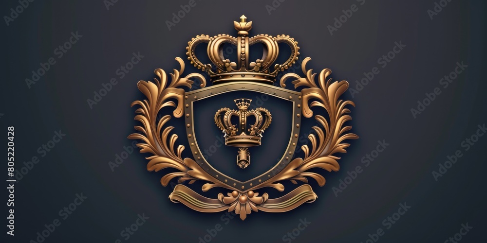 A majestic gold crest with a crown on top. Ideal for royal and luxury themes A majestic gold crest with a crown on top. Ideal for royal and luxury themes