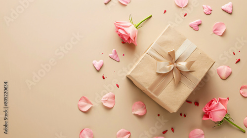 Beautiful gift box on beige background. St. Valentines © Natia