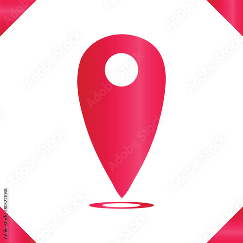 Red map pointer,  A red pin with a white dot on it has a pink gradient  location vector