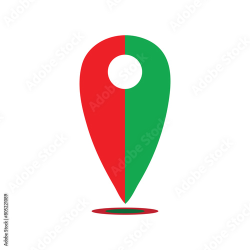 Red and green map pointer,  A red pin with a white dot on it has a GPS location icon vector