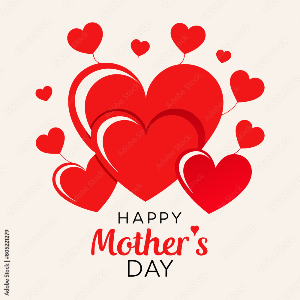 happy mothers day red hearts card