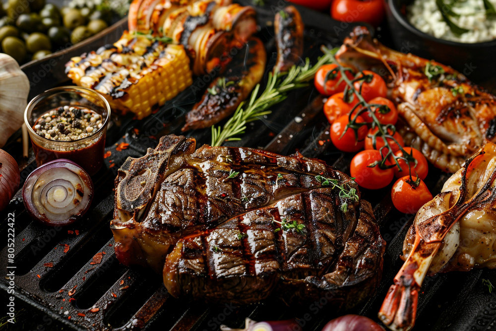 Grill masters selection with premium steaks and seafood  