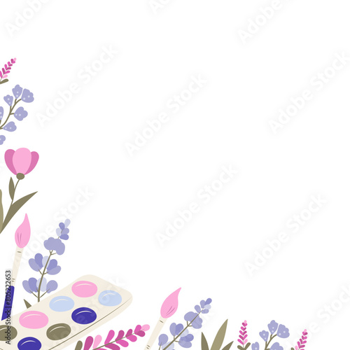 vector frame with paint and flowers