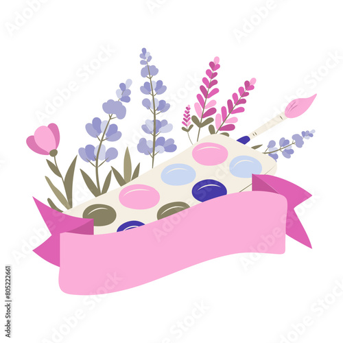 vector illustration with paint and flowers
