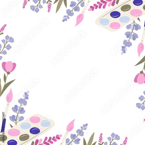 vector frame with paint and flowers