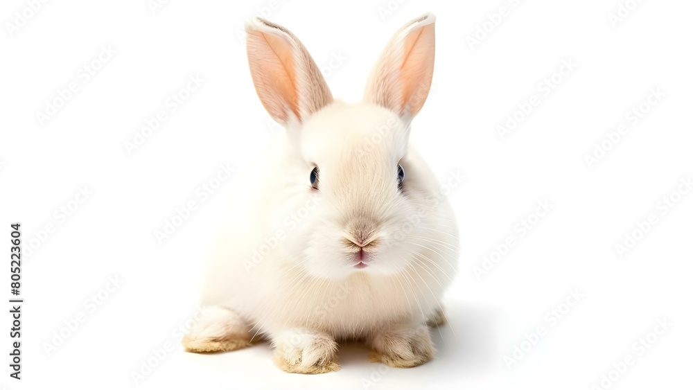 Fototapeta premium Easter-themed background featuring a white rabbit with a cute smile. Concept Easter Photoshoot, Bunny Background, Smiling Rabbit, Spring Portraits, Cute Easter Props