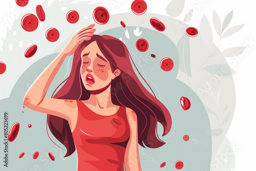 Woman in Red Dress Holding Her Head