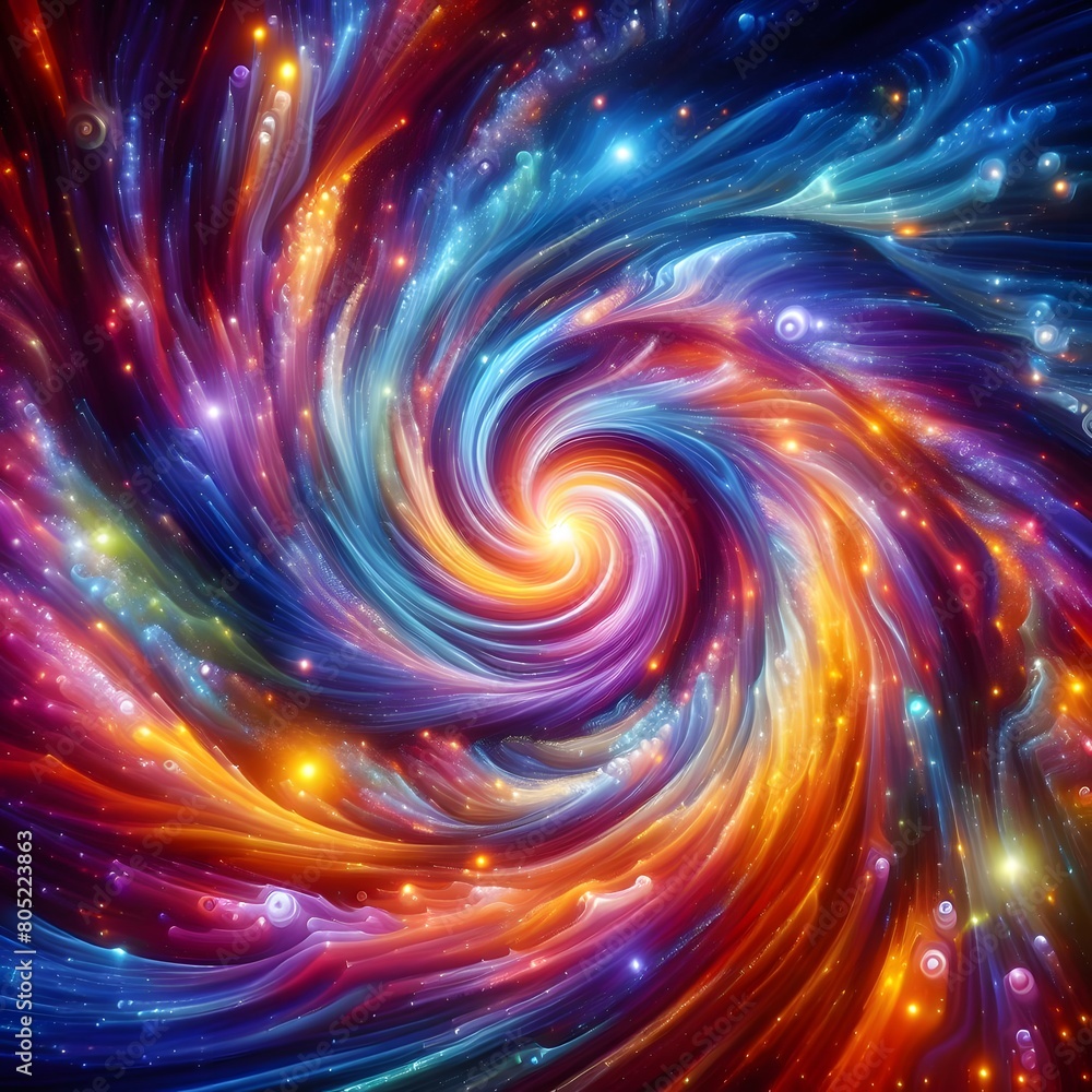 Radiant Whirl showcasing abstract colorful shapes pulsating and shimmering in a cosmic display Radiant Whirl showcasing abstract colorful shapes pulsating and shimmering in a cosmic display