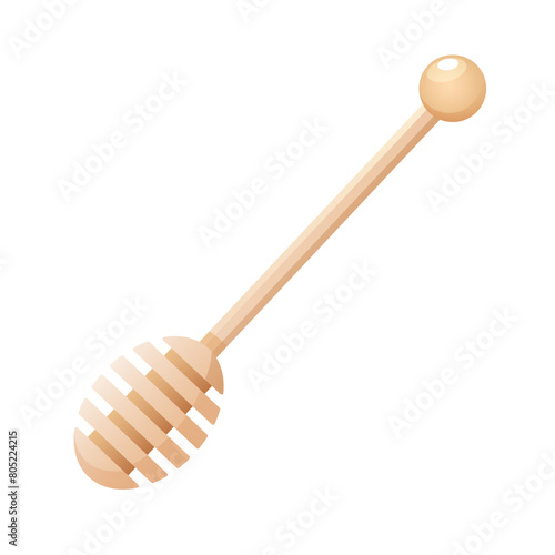 Wooden honey dipper or spoon for honey isolated on white background.
