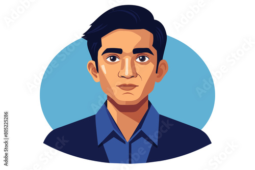 Serious attractive Indian man posing for vertical head shot Front business portrait of young successful entrepreneur guy businessman professional manager looking at camera modern flat design simple