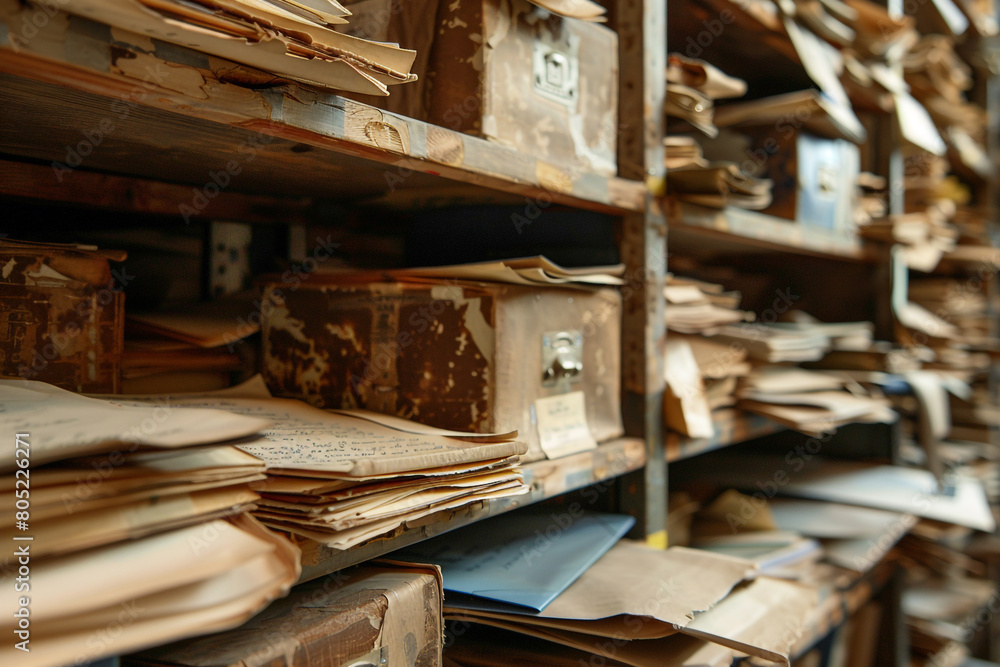 Historical documents and letters in an archive close-up on the preservation of information and memories Historical documents and letters in an archive close-up on the preservation of information and memories