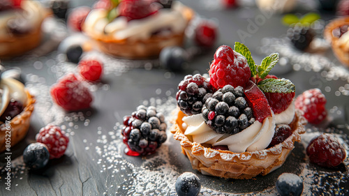 delicious sweet dessert on the table  sweets and cookies on the table  small cake with berries