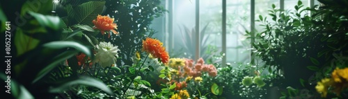 An AI garden that learns your favorite scents and blossoms corresponding flowers throughout the seasons, Sharpen close up strange style hitech ultrafashionable concept photo
