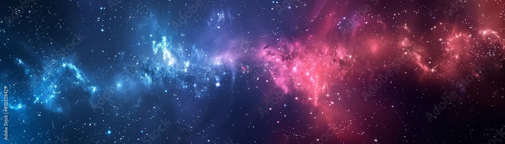 Fototapeta premium Banner background for a galaxy view, stars and nebulae creating a mesmerizing space theme as the element of subject, Sharpen banner background concept 3D with copy space