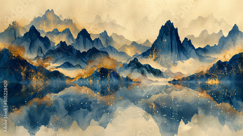 藍色の山々の風景イラスト