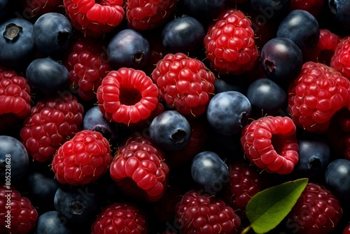 Succulent Ripe blueberries raspberries. Fresh ripe sweet. Generate Ai