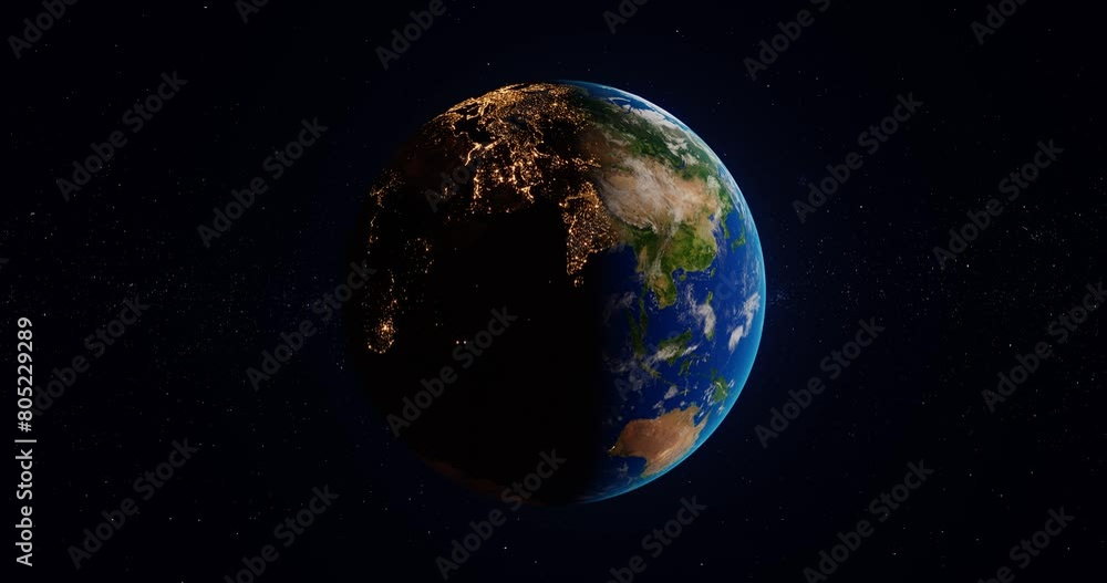 Seamless loop of realistic day and night on planet Earth from space in ...