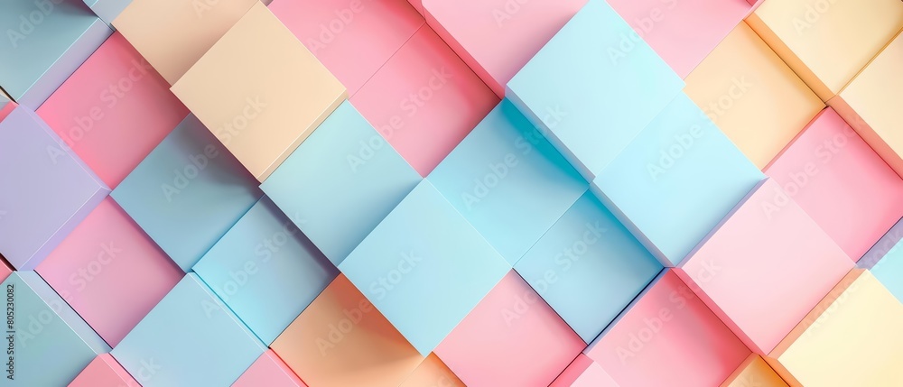 Pastel tone geometric shapes overlay a White square pattern, combining simplicity with vibrant colors, Sharpen 3d rendering background Pastel tone geometric shapes overlay a White square pattern, combining simplicity with vibrant colors, Sharpen 3d rendering background