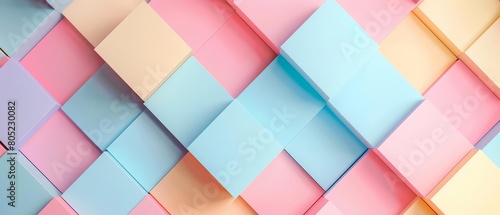 Pastel tone geometric shapes overlay a White square pattern, combining simplicity with vibrant colors, Sharpen 3d rendering background photo