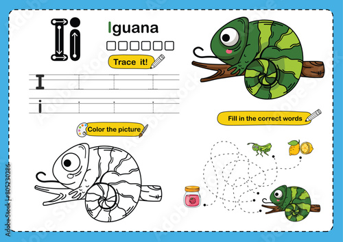 Illustration Isolated Animal Alphabet Letter I-Iguana